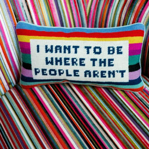 Wool Needlepoint Throw Pillow – 8x14 Embroidered Accent Pillow