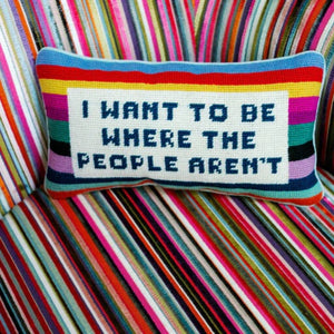 Wool Needlepoint Throw Pillow – 8x14 Embroidered Accent Pillow