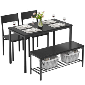 Dining Table Set with Bench – 3 or 4 Piece, Black or Grey