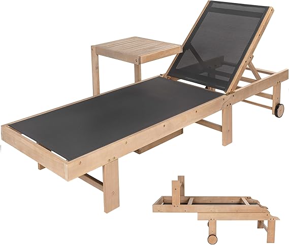 Outdoor Chaise Lounge Set with Side Table