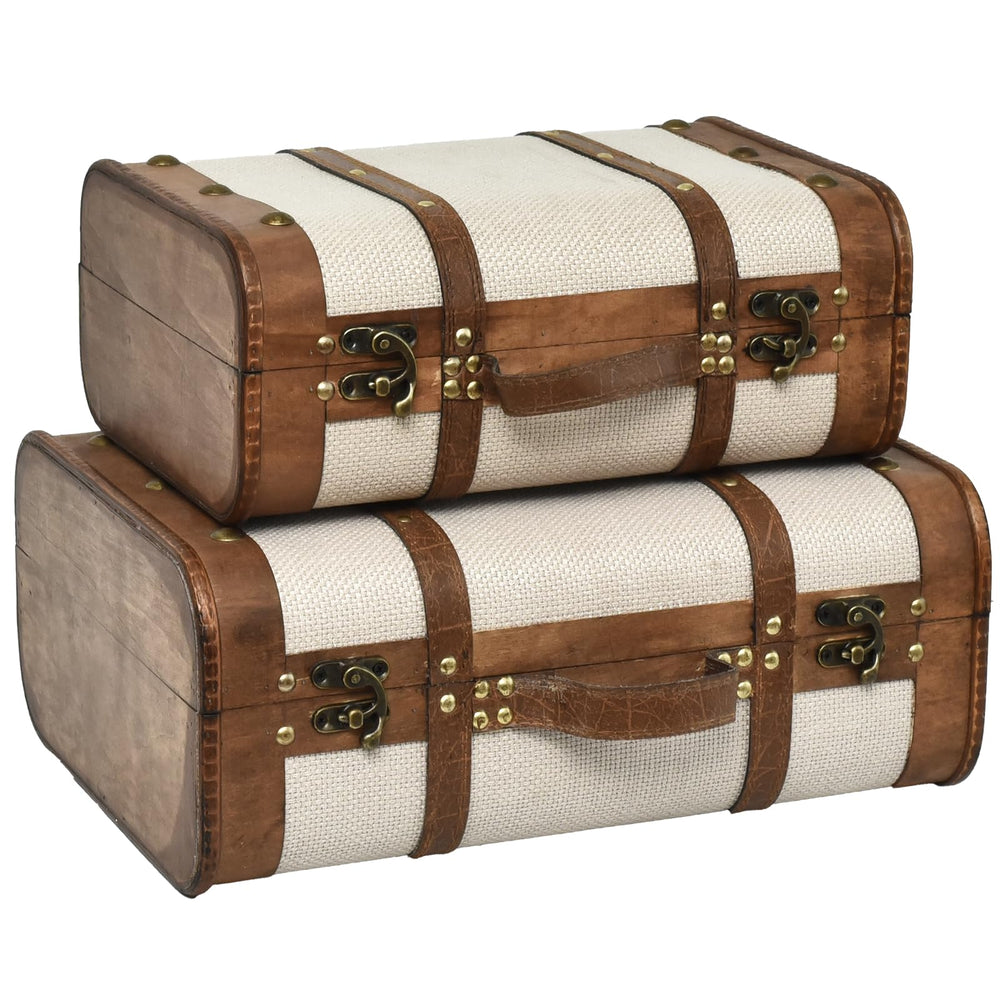 Vintage Wooden Suitcase Set – Decorative Storage Trunks, 2 Sizes