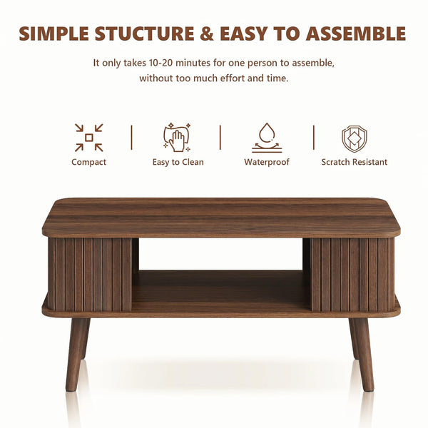 Rectangle Coffee Table with 2-Tier Storage – Walnut