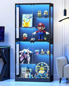 69-Inch Glass Display Cabinet with RGB Lighting & Adjustable Shelves