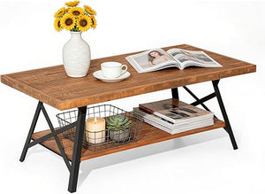2-Tier Solid Wood End Table with Storage Shelf