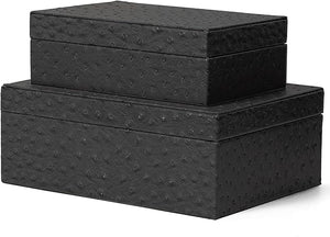 Decorative Storage Boxes Set of 2 with Lids – Faux Leather Nesting Jewelry & Keepsake Boxes