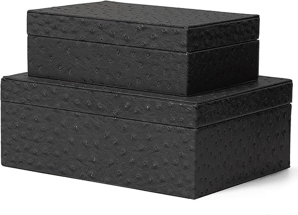 Decorative Storage Boxes Set of 2 with Lids – Faux Leather Nesting Jewelry & Keepsake Boxes