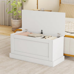 35.5" Lift-Top Storage Chest – Wooden Bench with Hydraulic Strut & Metal Hinges