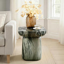 Concrete Pedestal Side Table with Faux Marble Finish