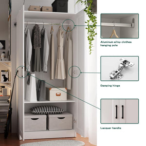 Freestanding Wardrobe Closet with 2 Doors & Drawers