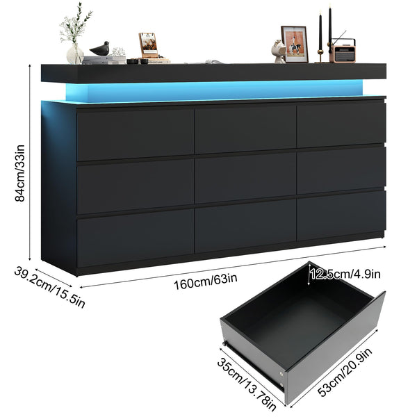 9 Drawer Dresser with LED Light