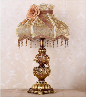 Victorian Handmade Fabric Table Lamp with Resin Base