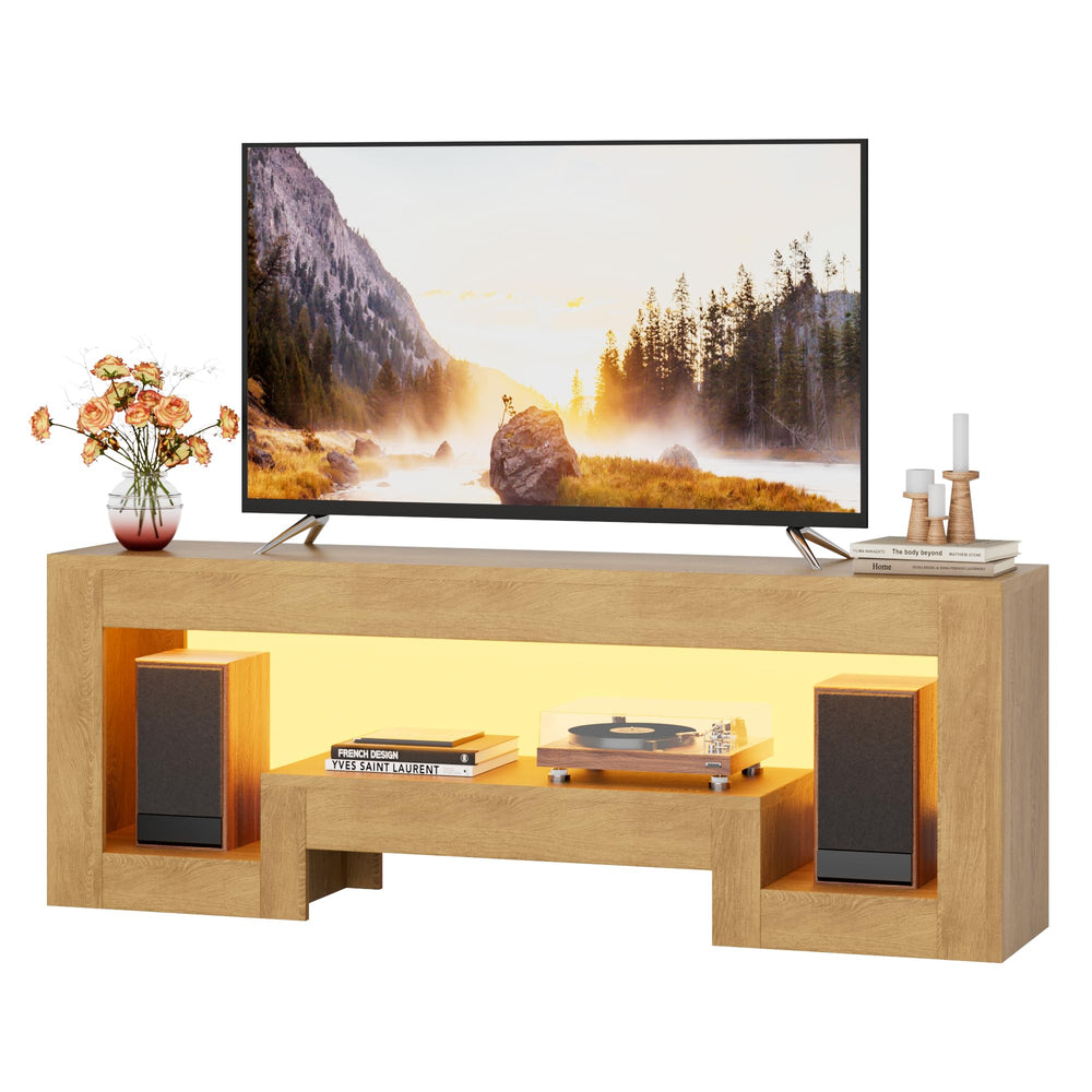 54" Wood TV Stand with LED Lights for 65 Inch TVs