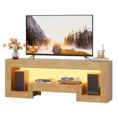 54" Wood TV Stand with LED Lights for 65 Inch TVs