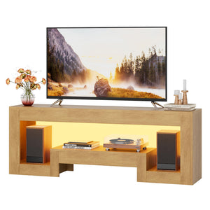 54" Wood TV Stand with LED Lights for 65 Inch TVs