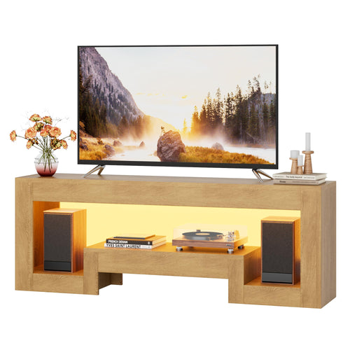 54" Wood TV Stand with LED Lights for 65 Inch TVs