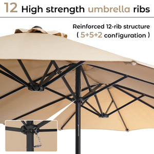 15ft x 9ft Double-Sided Rectangular Patio Umbrella with Crank & Base