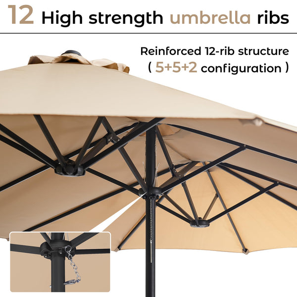 15ft x 9ft Double-Sided Rectangular Patio Umbrella with Crank & Base