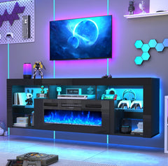 71" Floating Fireplace TV Stand with Electric Fireplace & LED Lights