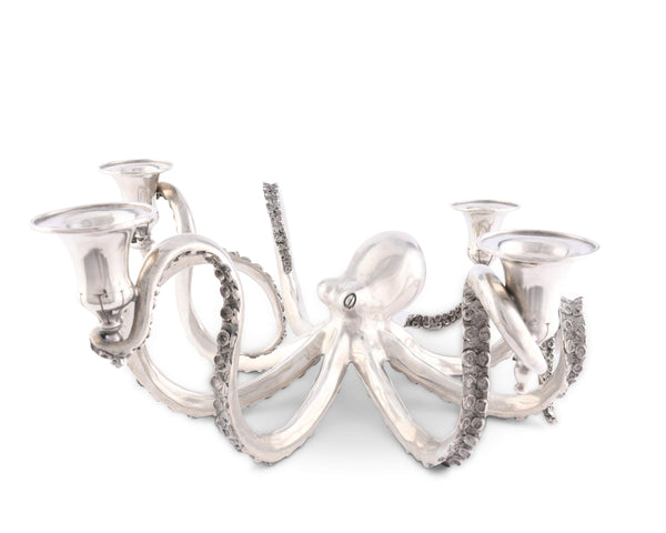Pewter Octopus Taper Candle Holder – 4-Socket Ocean Candelabrum