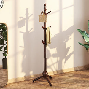 Solid Wood Coat Rack Stand with 9 Hooks & Adjustable Height