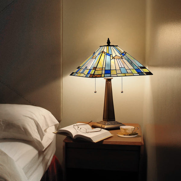 Stained Glass Mission Table Lamp 2-Light 16-Inch
