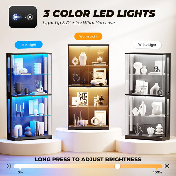 4-Tier Glass Display Cabinet with LED Lighting & Human Sensor