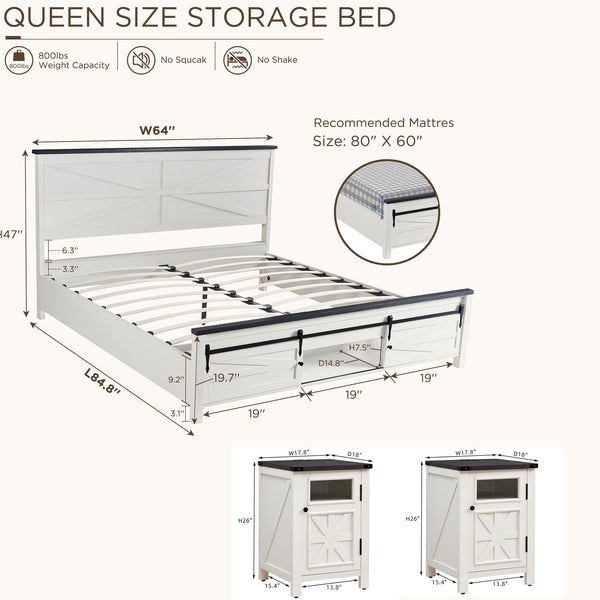Farmhouse Queen Bedroom Set with 2 Nightstands