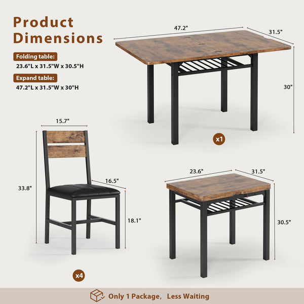 Extendable Dining Table Set for 4