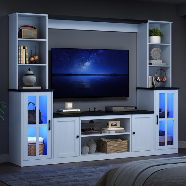 74'' Wall Unit Entertainment Center with LED & Power Outlets