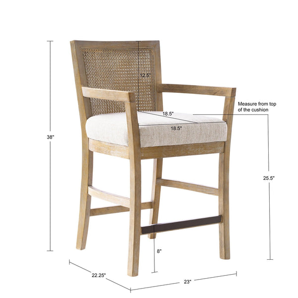 Rattan Back Counter Height Bar Stool – Upholstered Farmhouse Design