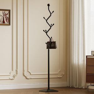 Metal Coat Rack Freestanding with 8 Hooks and Rectangular Base