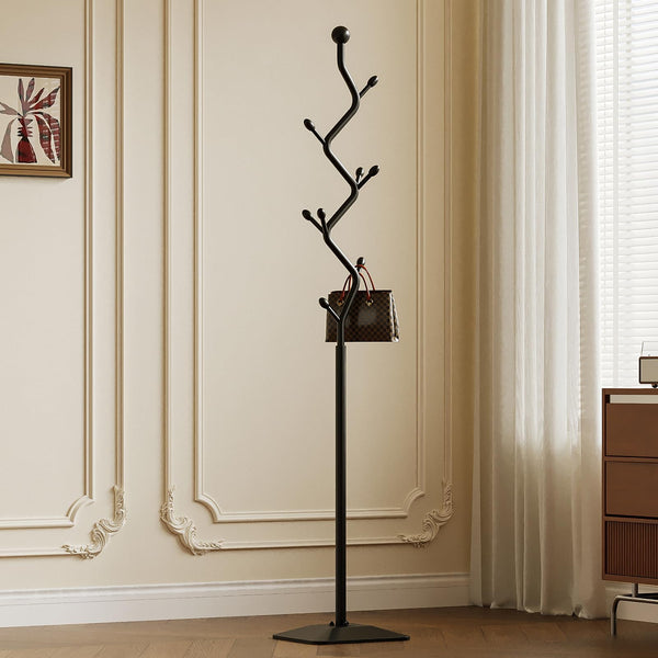 Metal Coat Rack Freestanding with 8 Hooks and Rectangular Base