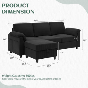Convertible Sectional Sofa with Storage Ottoman