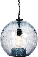 Hand Blown Glass Globe Pendant Light – Rustic Farmhouse Hanging Ceiling Fixture