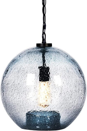 Hand Blown Glass Globe Pendant Light – Rustic Farmhouse Hanging Ceiling Fixture