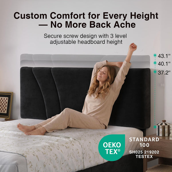 Queen Bed Frame with LED Lights, Drawers & Charging Station
