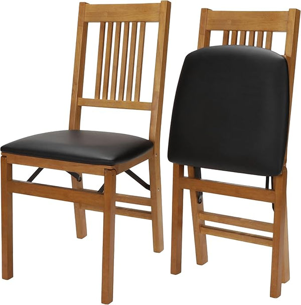 Upholstered Wood Folding Chairs Set of 2