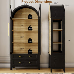 71" Arched Display Cabinet with LED Lighting & Glass Doors