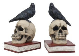 Gothic Raven Skull Bookends Set