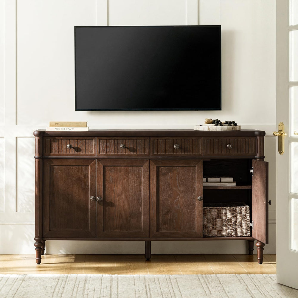 58" Wood Sideboard Cabinet with Fluted Drawers & 4 Doors