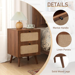 Mid-Century Nightstand Set of 2 with Drawers – Walnut