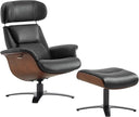 Leather Reclining Swivel Chair & Ottoman with Adjustable Headrest