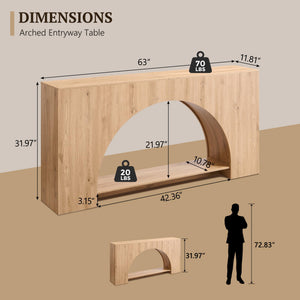 63" Arched Console Table with 2-Tier Shelf