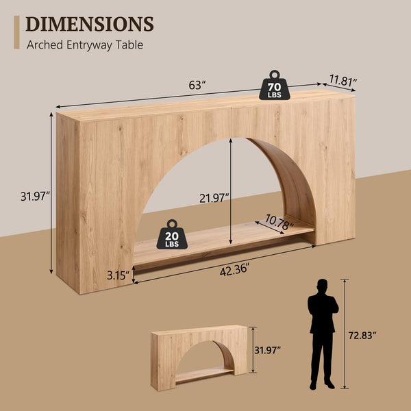 63" Arched Console Table with 2-Tier Shelf
