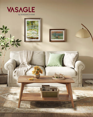 2-Tier Coffee Table with Storage Shelf and Tapered Legs