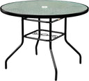 Round Outdoor Patio Dining Table – Steel Frame & Glass Top