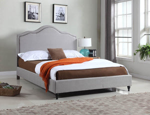 Light Grey Linen Platform Bed with Headboard