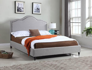Light Grey Linen Platform Bed with Headboard