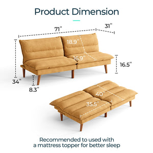 Convertible Futon Sofa Bed with Adjustable Backrest