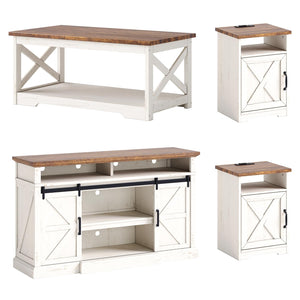 Farmhouse 4-Piece Living Room Furniture Set with 66" TV Stand, Coffee Table & 2 End Tables